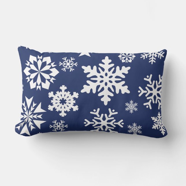 Coussin Rectangle Blue Snowflakes Motif de Noël d'hiver (Recto)