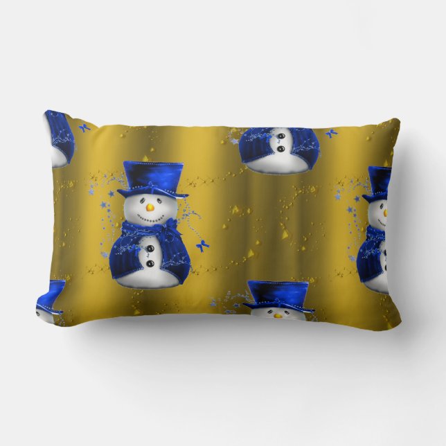 Coussin Rectangle Blue Snowman sur Gold Christmas (Recto)