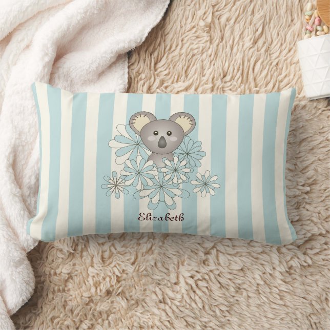 Coussin Rectangle Blue Stripe Cute Baby Koala Ours Chambre pour enfa (Couverture)