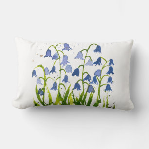 Coussin Rectangle Bluebells fleurs bleues aquarelle nature florale