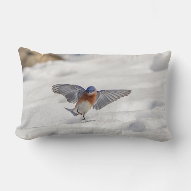 Coussin Rectangle Bluebird oriental dansant dans la neige (Recto)