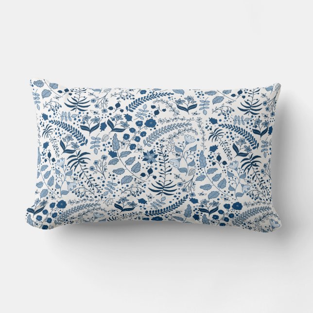 Coussin Rectangle Blues classiques | Boho Floral | par Cherie (Recto)