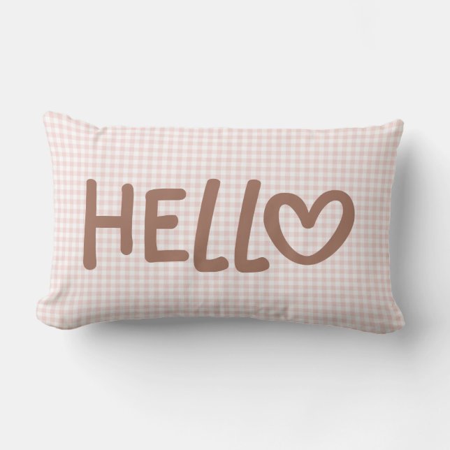 Coussin Rectangle Blush Gingham Mocha Caprice Cœur Bonjour (Recto)