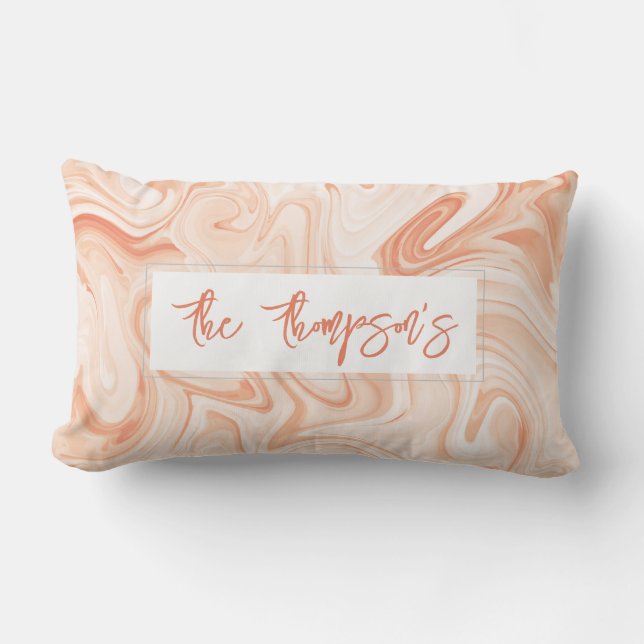 Coussin Rectangle Blush Pink Calligraphie NOM Prénom Art Abstrait Do (Recto)