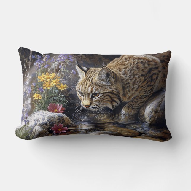 Coussin Rectangle Bobcat avec art Pittoresque Fleur sauvage (Recto)