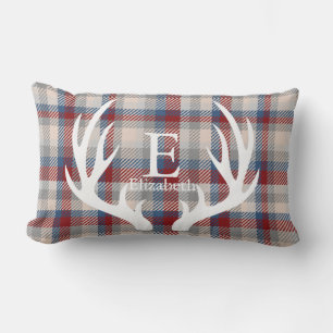 Coussin Rectangle Boeuf blanc Antlers Hiver Berry Plaid Personnalisé