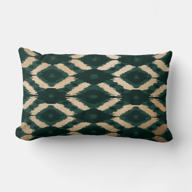 Coussin Rectangle Bohême Gold Forest Green Ikat Motif (Recto)