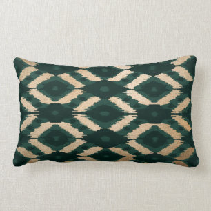 Coussin Rectangle Bohême Gold Forest Green Ikat Motif
