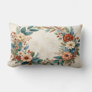 Coussin Rectangle Boho Autumn Floral Wreath Pillow - Teal Leaves Cor