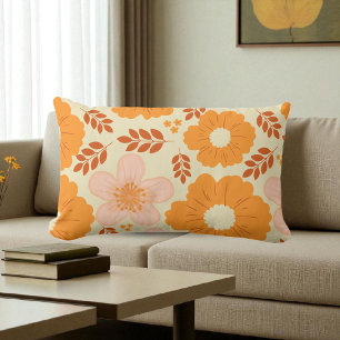 Coussin Rectangle Boho Botanique Aquarelle Orange Jaune Floral