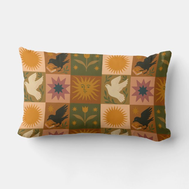 Coussin Rectangle Boho Celestial | Soleil et lune rétro (Verso)