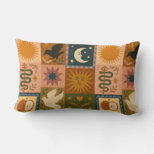 Coussin Rectangle Boho Celestial Soleil et lune rétro