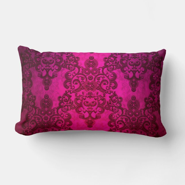 Coussin Rectangle Boho Damask Style Victorien Rose Profond (Recto)