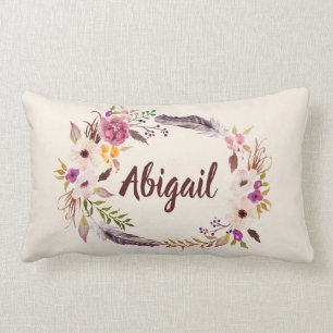 Coussin Rectangle Boho Floral Nom personnalisé Jeu d'oreiller