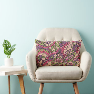 Coussin Rectangle Boho Hippie rose/vert/violet Floral Paisley