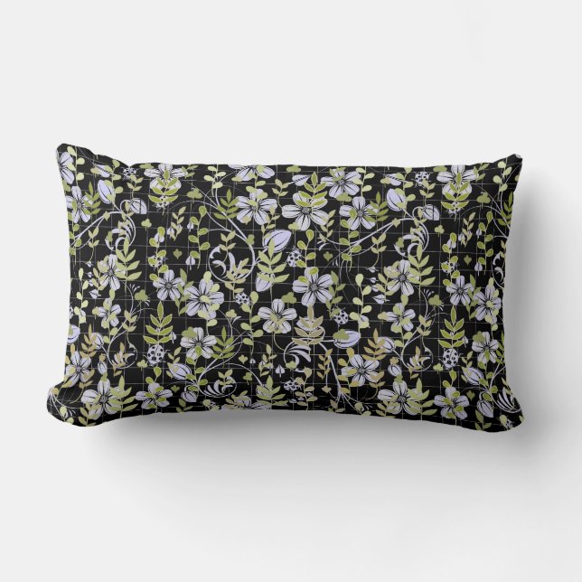 Coussin Rectangle Boho motif 02.w Floral sur Black BG (Recto)