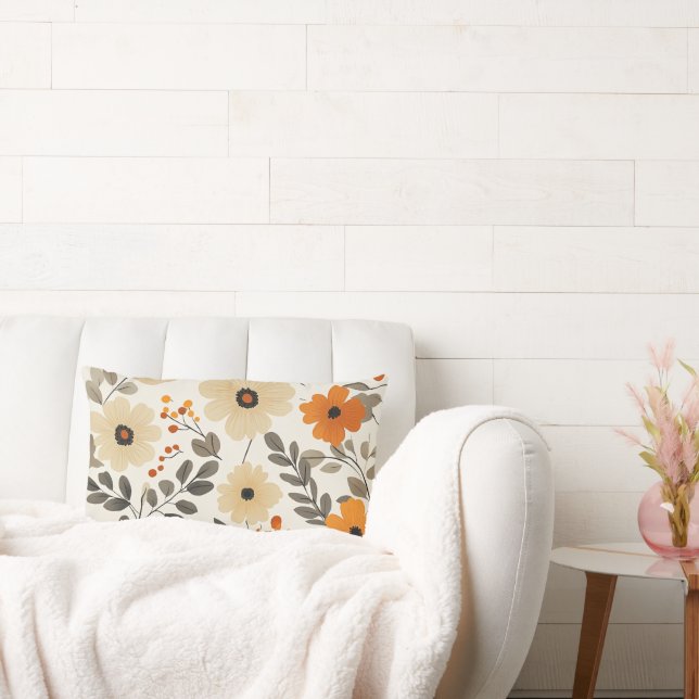 Coussin Rectangle Boho motifs floraux dans les tons chauds de terre  (Canapé)