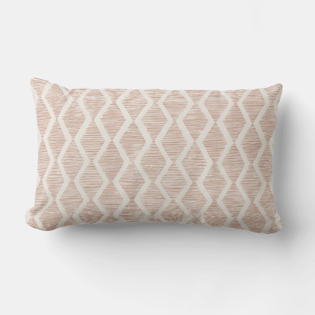 Coussin Rectangle Boho Orange Brûlé Diamant Géométrique  (Recto)