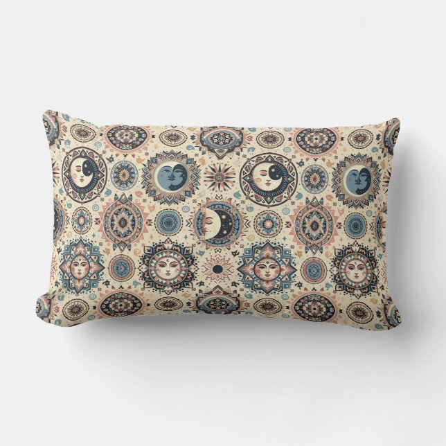 Coussin Rectangle Boho Sun et Moon (Recto)