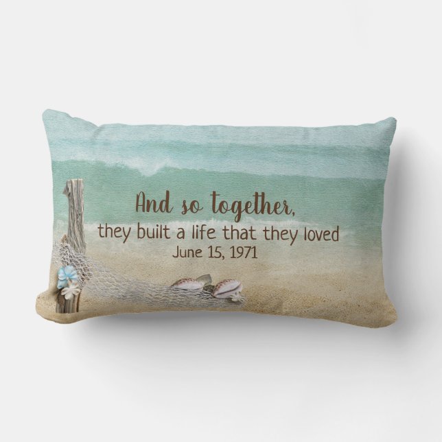 Coussin Rectangle bois flotté et filet nautique sur la plage (Recto)