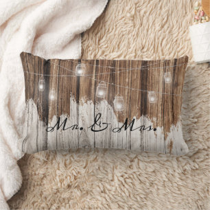 Coussin Rectangle Bois rustique marron avec lumières personnalisable