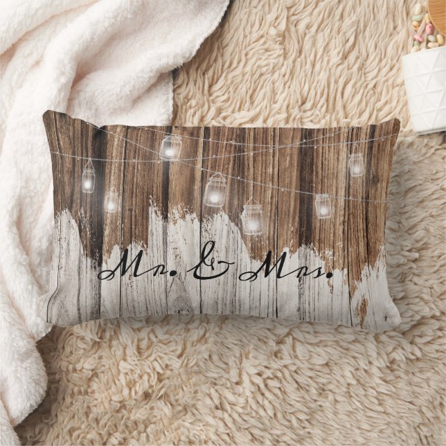 Coussin Rectangle Bois rustique marron avec lumières personnalisable (Couverture)