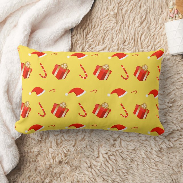 Coussin Rectangle Boîte cadeau de Noël sucre de canne chapeau de Noë (Couverture)
