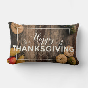 Coussin Rectangle Bon thanksgiving Gourds sur bois rustique