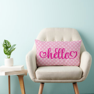 Coussin Rectangle Bonjour Coeurs clair rose pochette point