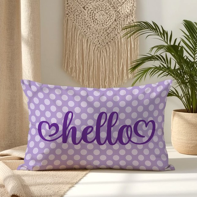 Coussin Rectangle Bonjour Cœurs Pale Violet À pois (Hello Hearts Pale Purple Polka Dot Lumbar Pillow)