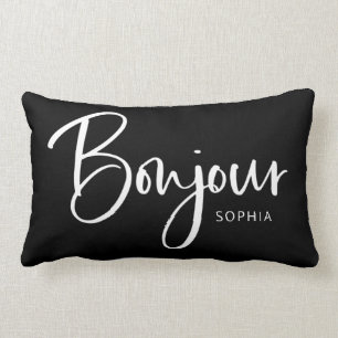 Coussin Rectangle Bonjour   Élégant et moderne script français