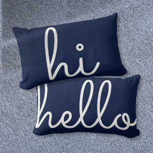 Coussin Rectangle Bonjour élégant Script Fun Navy Blue