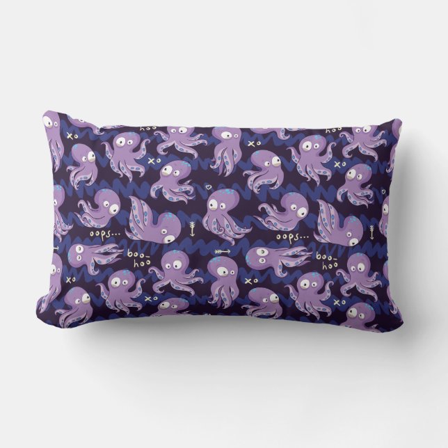 Coussin Rectangle Boo Octopus mignon Violet Enfants Vêtements & Déco (Recto)