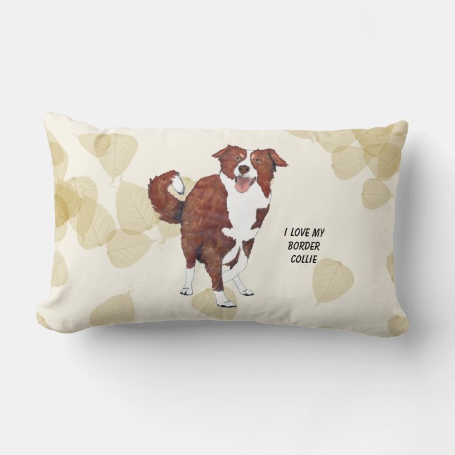 Coussin Rectangle Border collie rouge, feuille bronzage (Recto)