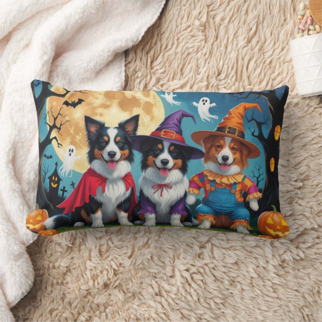 Coussin Rectangle Border Collies Chiens Citrouille Halloween Drôle (Couverture)