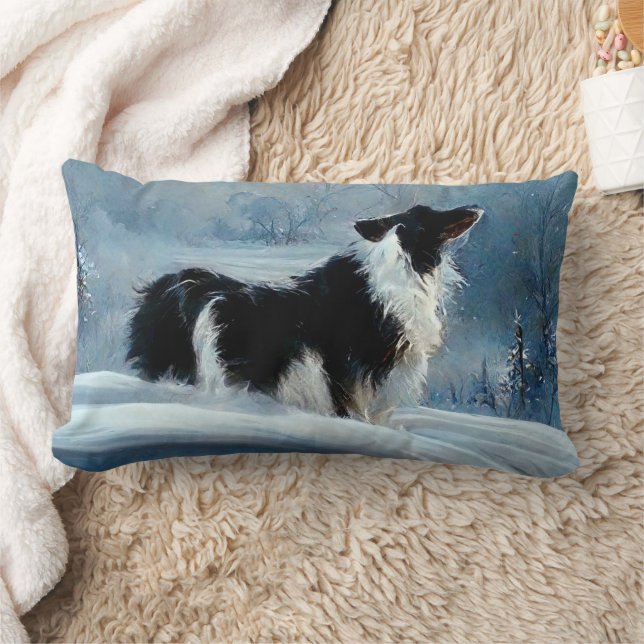 Coussin Rectangle Bordure Collie en hiver paysage neigeux Artiste (Couverture)