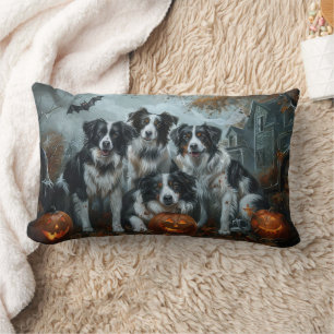 Coussin Rectangle Bordure Collie Halloween nuit Chien ravir