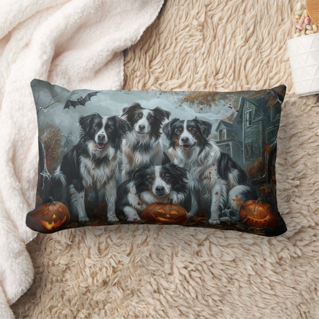 Coussin Rectangle Bordure Collie Halloween nuit Chien ravir (Couverture)