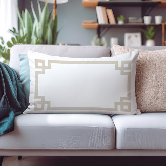 Coussin Rectangle Bordure de clé grecque beige et blanche