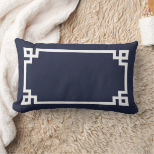 Coussin Rectangle Bordure grecque blanche et marine