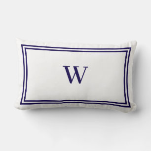 Coussin Rectangle Bordure rayée bleu marine et blanc avec monogramme