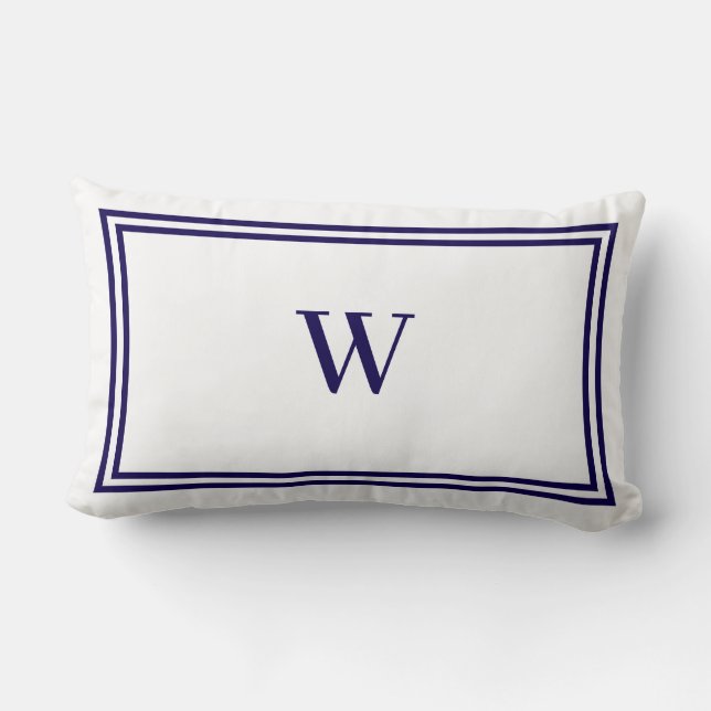 Coussin Rectangle Bordure rayée bleu marine et blanc avec monogramme (Verso)