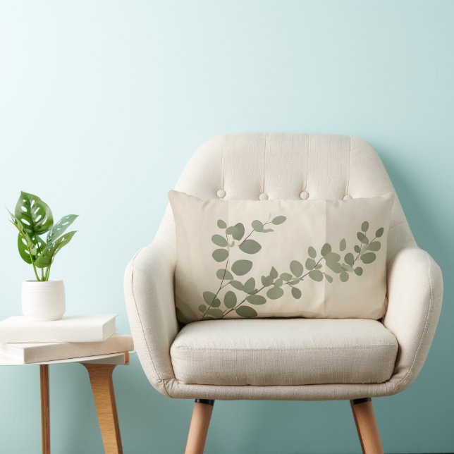 Coussin Rectangle Botanical organic eucalyptus leaf neutral tones (Chaise)