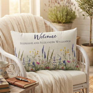 Coussin Rectangle Botanique à l'aquarelle de fleur sauvage