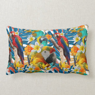 Coussin Rectangle Botanique coloré de collage d'ara tropical de