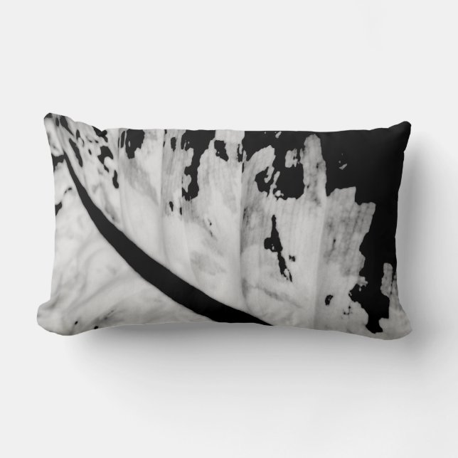 Coussin Rectangle Botanique Tropical Noir Blanc Abstrait (Recto)