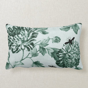 Coussin Rectangle Botanique vert vintage et insectes II Toile floral