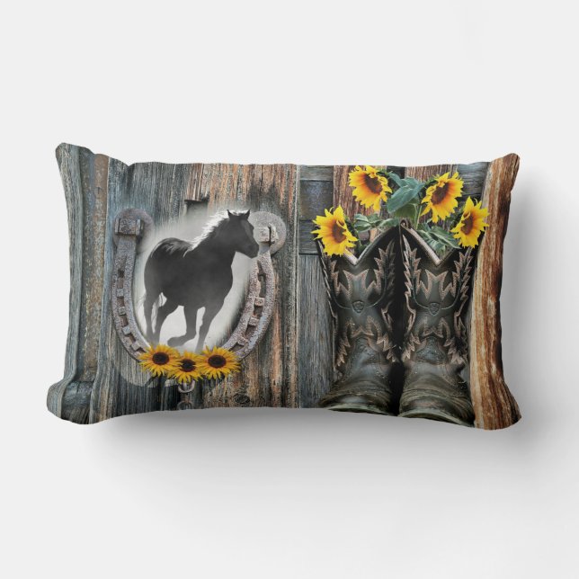Coussin Rectangle Botte de cow-boy à cheval à la galopante Fleurs de (Recto)