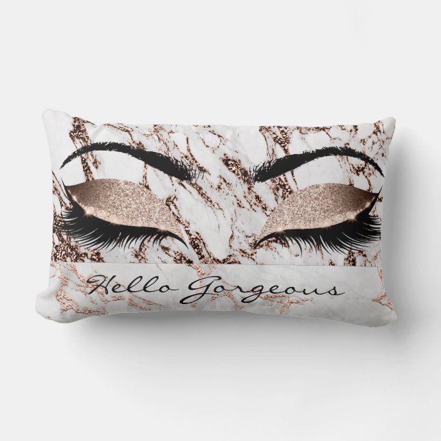 Coussin Rectangle Boucles de maquillage en cuivre métallique Hello G (Recto)