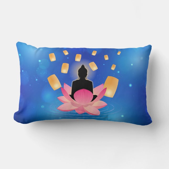 Coussin Rectangle Bouddha du jour de Vesak sur Lotus Lantern Vaisakh (Recto)